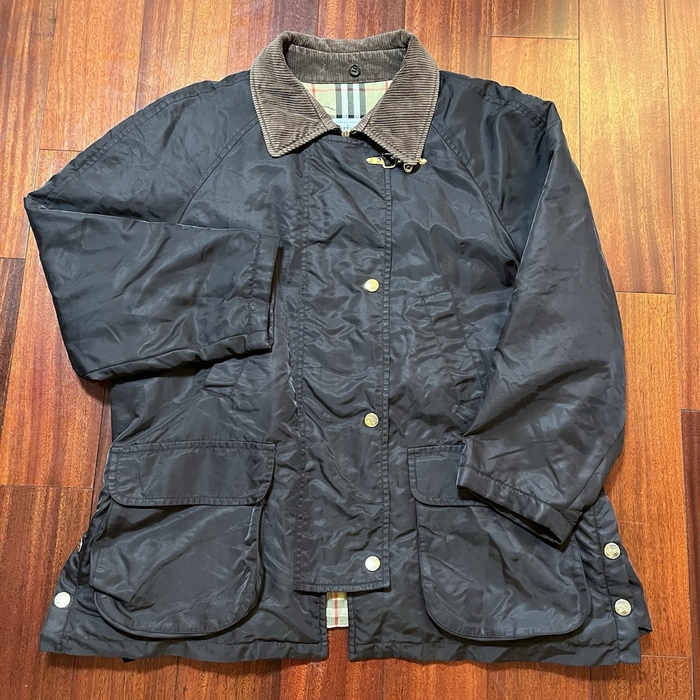 Vintage Burberrys Barn Field Jacket Womens 34.5 44 XL Nova Check Corduroy Collar